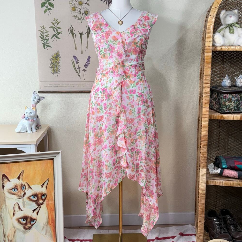 Y2k Floral Ruffle Asymmetric Dress Romantic Fairy Coquette Garden Party Femme 10